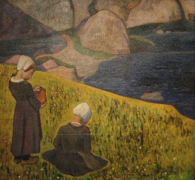 Donne bretoni in un campo vicino al mare da Paul Gauguin